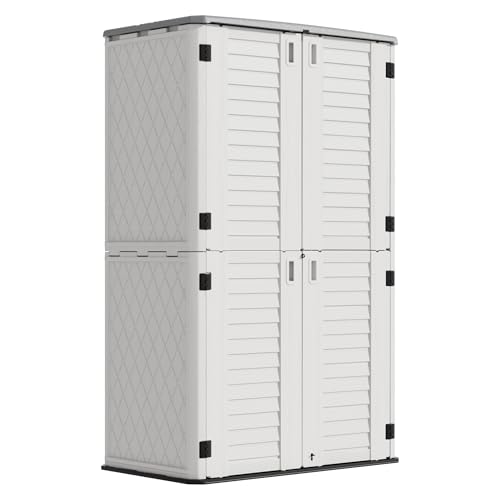 Mrosaa Outdoor Storage Cabinet Waterproof,Resin Vertical Storage Shed Lockable, 66 Cubic Feet Outdoor Storage Box for Garden/Backyard/Home/Pool - color: White-66Cu.ft