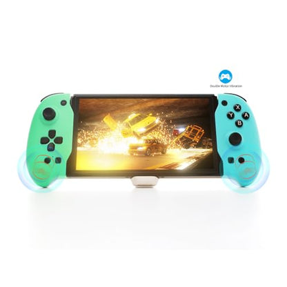 DOBE - Eggshell Controller Gripcon Switch Controller for Handheld Mode, Ergonomic Controller for Nintendo Switch with 6-Axis Gyro, Dual Motor Vibration, Compatible with All Games of Switch, Blue and Green - color: BLUE&GREEN
