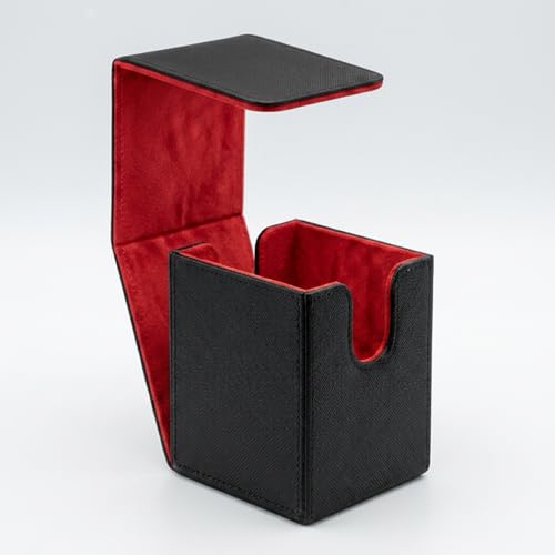 Vertical Deck Box Plus Version, Large Trading Card Case Fits 100+ Double Sleeved Cards, Premium Saffiano Leather TCG Storage for MTG Commander, Pokémon, TCG, CCG, Magnetic Closure -Black+ Red - color: VP Black+Red