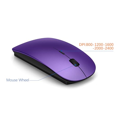 Wireless Keyboard and Mouse Ultra Slim Combo, TopMate 2.4G Silent Compact USB 2400DPI Mouse and Scissor Switch Keyboard Set with Cover, Batteries Included, for PC/Laptop/Windows/Mac - Purple Black - color: Purple Black