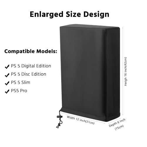 PS5 Dust Cover compatible with Sony PlayStation 5, PS 5 slim, PS 5 pro console Digital Edition & Ultra HD Disc Edition sleeve thick heavy-duty cover case black (PS5 Vertical Standing)