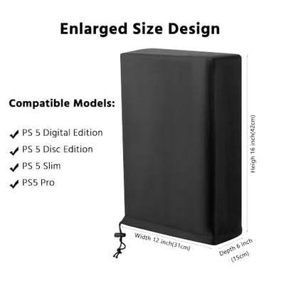 PS5 Dust Cover compatible with Sony PlayStation 5, PS 5 slim, PS 5 pro console Digital Edition & Ultra HD Disc Edition sleeve thick heavy-duty cover case black (PS5 Vertical Standing)