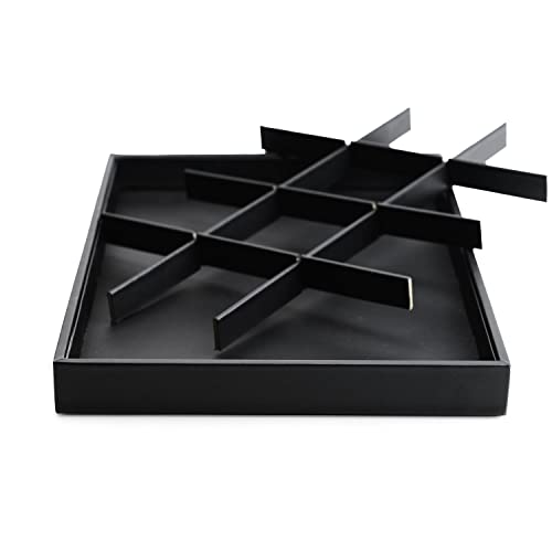 Oirlv Black Leather Necklace Tray 12-Grid | Black Leather Exterior, Soft Velvet Interior, 13.78"X9.45"X1.18" with 12 Removable Grid Inserts, Organized Necklace Storage - style: P01702