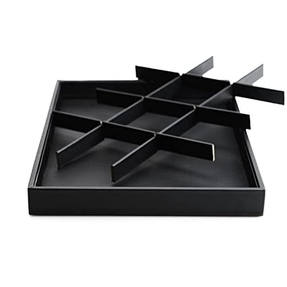 Oirlv Black Leather Necklace Tray 12-Grid | Black Leather Exterior, Soft Velvet Interior, 13.78"X9.45"X1.18" with 12 Removable Grid Inserts, Organized Necklace Storage - style: P01702