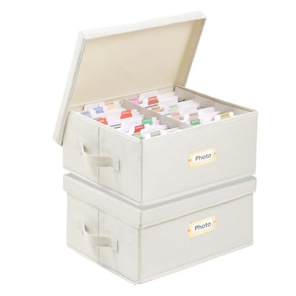 Aokeyee Photo Storage Box Holds 3400+ 4x6 Pictures | Photo Organizer Box | 8 Dividers | 24 Paperboard | with Blank Label - size: 2pc
