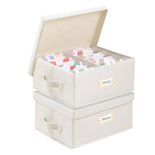 Aokeyee Photo Storage Box Holds 3400+ 4x6 Pictures | Photo Organizer Box | 8 Dividers | 24 Paperboard | with Blank Label - size: 2pc