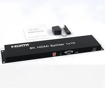 8K HDMI Splitter 1×10 HDMI2.1 Replicator Distributor 1 in 10 Out Affordable Splitter Multi-Monitor 8K@60Hz Full Ultra-HD Supports EDID RS232 Rest Button 3D HDR 48Gbps for Xbox PS4 DVD HDTV etc - size: HDMI Splitter 1×10 8K@60HZ