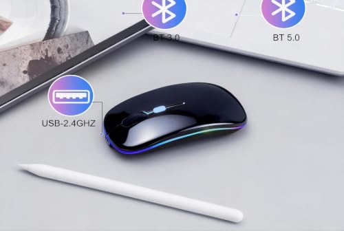 Wireless Bluetooth Mouse, Rechargeable Computer Mouse, Matte Black | Dual Mode - BT5.2 & 2.4G,Long Lasting,Silent RGB LED Mice,Slim Portable Mouse for Laptop,PC,Tablet,MacBook,iPad,Apple Devices - color: Matte Black