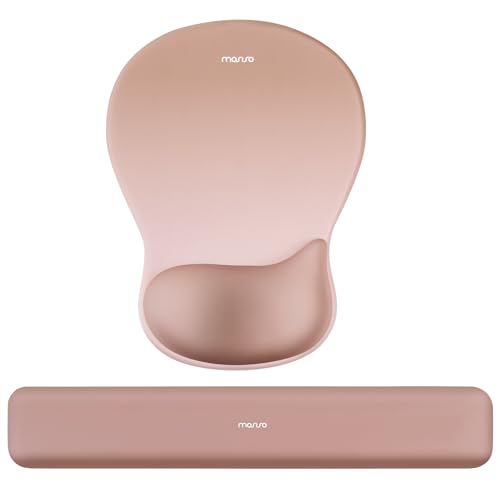 MOSISO Wrist Rest Support for Mouse Pad&Keyboard Set, Ergonomic Mousepad with Concave Curved Memory Foam, Non-Slip Base Pain Relief Comfortable Rectangular Easy Typing Pad for Home/Office, Brown - color: Brown