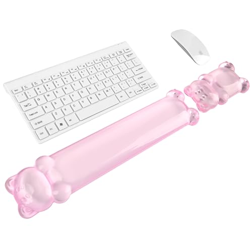Gel Keyboard and Mouse Wrist Rest Set – Clear Wrist Rest for Computer Keyboard 60%/68%/75%, Comfort & Support for Typing and Gaming(Cute Pink Bear) - color: Pink