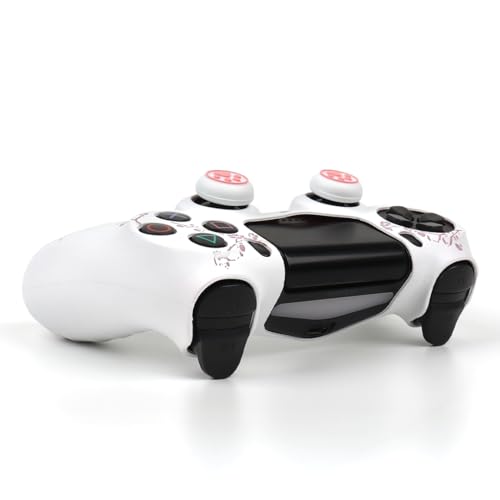 Cat Among Blossoming Branches Design Controller Skin Cover with 2 Thumb Grips Compatible with PS4/Playstation 4 Slim/Pro Controller - color: Cat White Pink