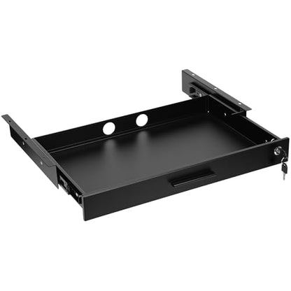 Menkxi 22'' x 14'' Under Desk Drawer Slide Out Storage Organizer, Lockable Metal Desk Drawer for Laptop and Office Accessories, Large Hidden Under Table Storage Box with Cable Management, Black - size: 22'' x 14''