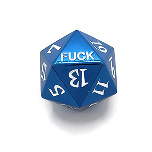 Metal D20 F Dice Critical Fail F 20 Sided Die Set DND Number for Role Playing Game Dungeons and Dragons D&D Pathfinder Black Silver Red Blue Gold Copper Purple Green Pink White (Single Dice, Blue) - color: Blue, style: Single Dice