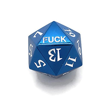 Metal D20 F Dice Critical Fail F 20 Sided Die Set DND Number for Role Playing Game Dungeons and Dragons D&D Pathfinder Black Silver Red Blue Gold Copper Purple Green Pink White (Single Dice, Blue) - color: Blue, style: Single Dice