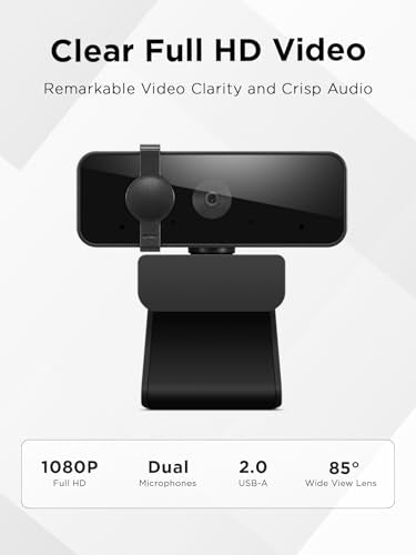 Lenovo Essential FHD Webcam Gen 2, Full HD, 1080p, Dual Microphones, 85 Degree FOV, 30 fps, USB-A Connection, Bulit-in Manual Privacy Shutter, Black