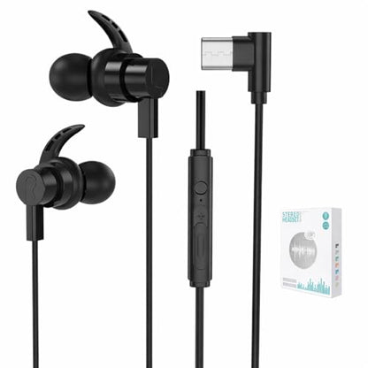 Wired Gaming Earbuds with Mic, Noise Cancelling USB C in-Ear Headphones for iPhone, Android, Xbox One, PS4, Switch, Extra Bass Shark Fin Design, Extra Bass for Sport Sleep Workout (Black)