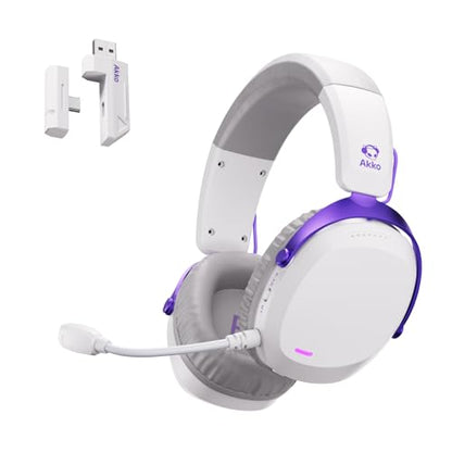 Akko GH300 Wireless Gaming Headphone, Quad-Mode Connectivity White Headset with 50mm Drivers, Virtual 7.1 Surround Sound, Noise Cancelling Mic, RGB Lights Compatible with Laptop, Desktops - color: White