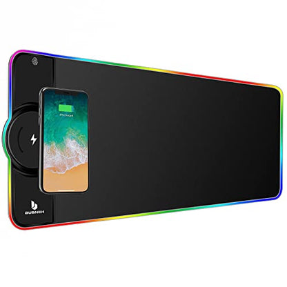 Gaming Mouse Pad,Wireless Mouse Pad Charging,15W Fast Charging | For PC Keyboard Gaming Home&Office,10 Lighting Modes,Support Mobile Phone Devices,Desk Accessories,31.5"X11.8"Black - color: Black