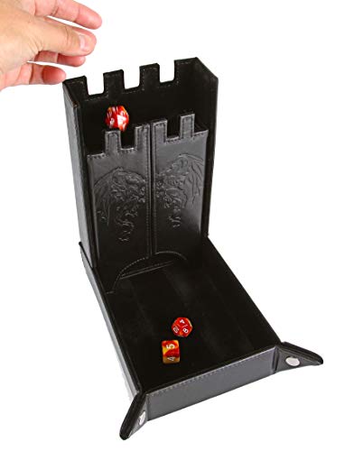 Forged Dice Co. Draco Castle Foldable Dice Tray and Dice Tower - Foldable DND Dice Tray and Dice Rolling Tray Tower - Perfect for Dungeons and Dragons RPG and Tabletop Gaming - color: Black