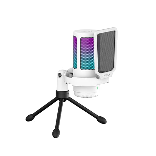 IXTECH USB Gaming Microphone for PC, RGB Condenser Microphone with Tripod Stand, Pop Filter, Rotate Gain Button, and Quick Mute, Noise Cancellation Computer Mic for Streaming, Gaming, Podcasting - color: IX-MIC03 White, style: Pc Mic