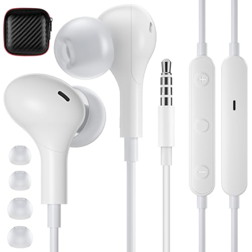 APETOO Wired Earbuds in-Ear Headphones 3.5mm Jack for Laptop/School White | Noise Isolation Small Earphones, Corded Plug-in Ear Buds Mic Volume Control for iPhone/Samsung/Android/PC/Gaming Console/Kids - color: White
