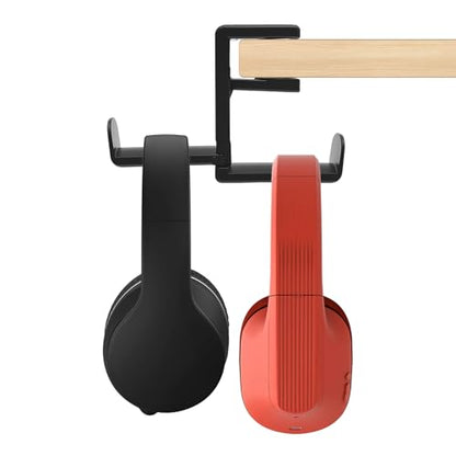 Headphone Holder Under Desk, Dual Headphone Stand Hanger 360 Degree Rotating Headset Holder Under Desk, Clamp On Earphone Organizer for 0.35 to 1.65 inch Thick Table