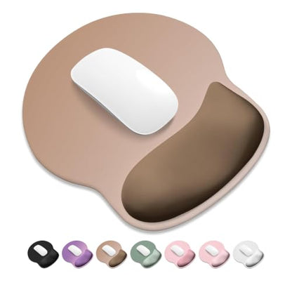 ITNRSIIET Ergonomic Mouse Pad with Wider Memory Foam Wrist Rest +17% - Curved Cushion Reduces Pressure 20%, Pain Relief, Non-Slip, Smooth, Cute Colors, 9.85 x 9 in, Soft Brown Gradient - color: Soft Brown Gradient