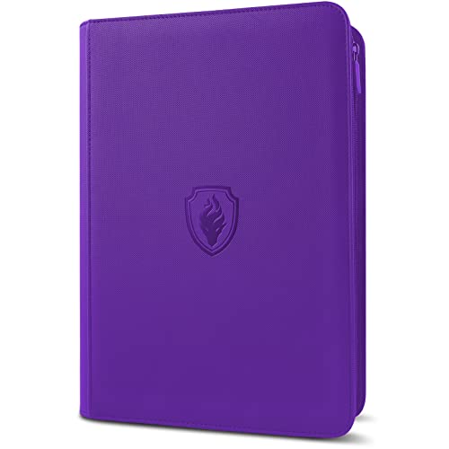 Premium Zip Card Binder, Fabmaker 9 Pocket Trading Card Binder, PU Cover Zipper Card Collection Album, Sturdy 360 Side-Loading Card Folder Holder for Game & Sports Cards, Purple - color: Purple, size: 9 Pocket - 13.9" x 10.5"