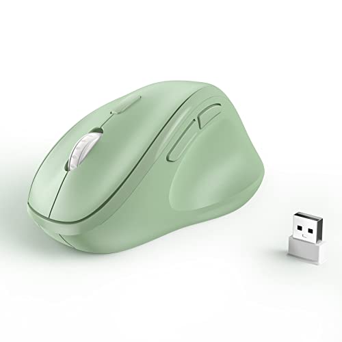 Ergonomic Wireless Mouse with USB Receiver for PC Computer, Laptop and Desktop, Ergo Vertical Mouse with Silent Clicks Long Battery Life, Up to 1600 DPI & 1 AA Battery Powered, Green - color: Green, size: USB Wireless