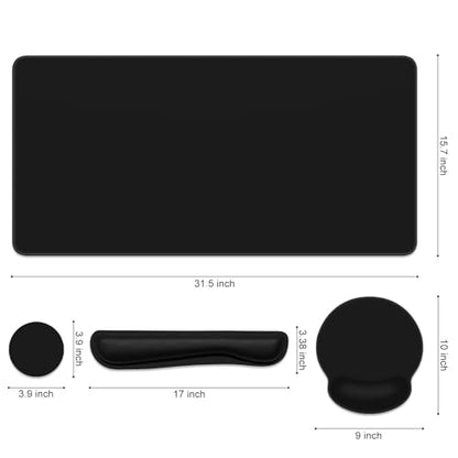Dapesuom Large Gaming Mouse Pad, Black Mouse Pads with Wrist Rest Wrist Support, 4in1 Big XXL Desk Mat Desk Pad + Ergonomic Mousepad + Memory Foam Keyboard Mat Wrist Rest + Coaster Set for Computer - color: Jet Black