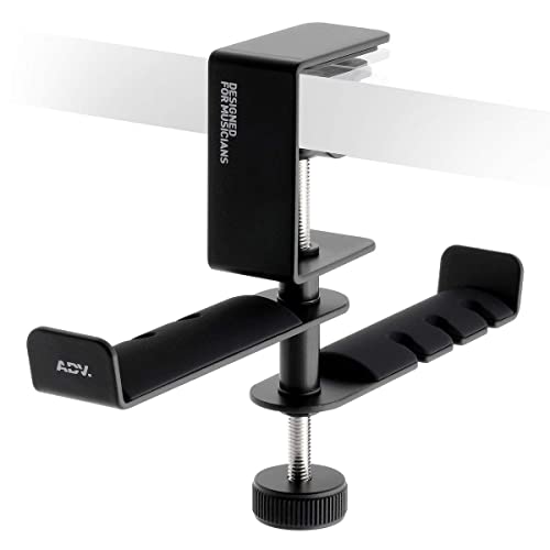 ADV. Dual Suspension Headphone Stand – Floating Headset Stand with 360° Rotating Arm, Adjustable Clamp for Desk/Table, Steel Metal Holder, 3.5mm Jack Mount, Universal Fit, [Black] - color: Black