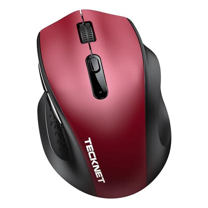 TECKNET Wireless Mouse for Laptop, (BT5.2/3.0 & 2.4G) Bluetooth Wireless Mouse, Silent Click, 5-Level Adjustable DPI, Ergonomic Portable Computer Mice for Laptop, PC, MacBook, Chromebook - color: Red