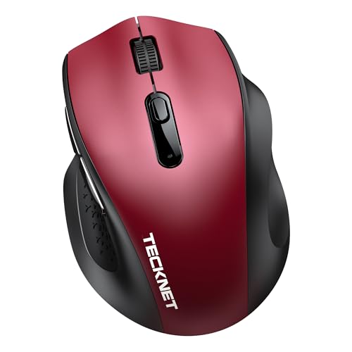 TECKNET Wireless Mouse for Laptop, (BT5.2/3.0 & 2.4G) Bluetooth Wireless Mouse, Silent Click, 5-Level Adjustable DPI, Ergonomic Portable Computer Mice for Laptop, PC, MacBook, Chromebook - color: Red