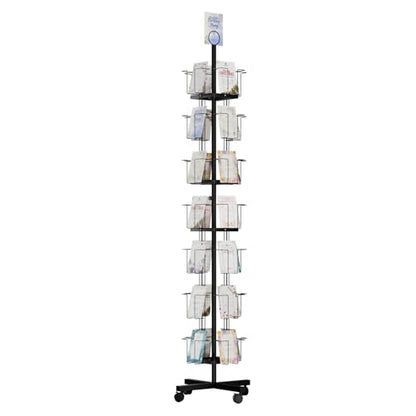 TONGMO 7-Tier Greeting Card Display Rack: 28-Pocket Rotating Countertop Stand for Postcards, Brochures, and Greeting Cards (White, 68.9”H) - color: 28 Pockets-Black