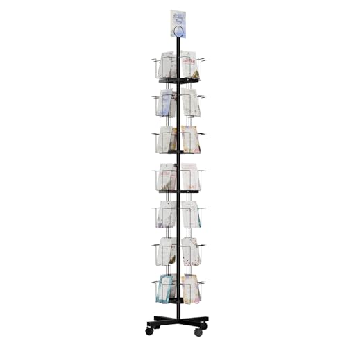 TONGMO 7-Tier Greeting Card Display Rack: 28-Pocket Rotating Countertop Stand for Postcards, Brochures, and Greeting Cards (White, 68.9”H) - color: 28 Pockets-Black