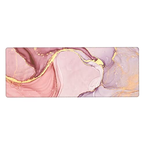 Rose Gold Marble Mouse Pad Abstract Pink Desk Mat 31.5x11.8 Inch Marbled Texture Non-Slip Rubber Base Large Rose Gold Mousepad Stitched Edges Keyboard Mouse Mat Desk Pad for Office Home Game - color: Rose Gold Marble