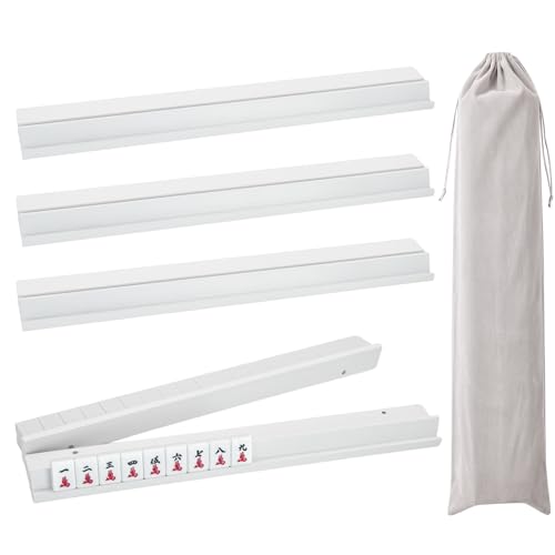 4PCS Wooden Mahjong Racks with Magnetic Pushers, 17.4 in Natural Wood American Mahjong Tile Rack Set, Modern Table Game Accessories for Mahjong Tiles（White,17.5 - color: White, size: 17.5 in