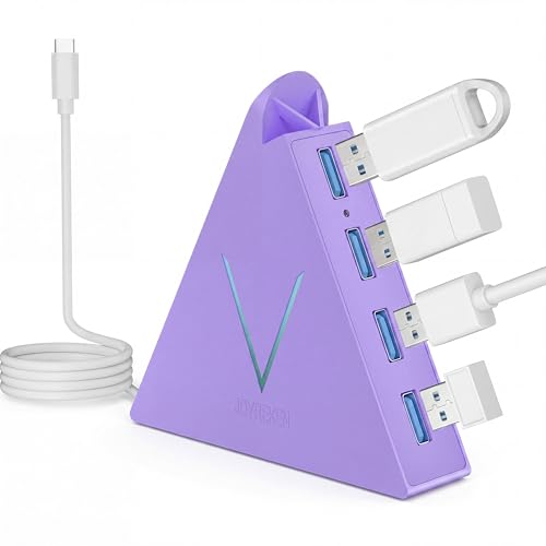 USB C Hub, USB Type C to 4-Port USB 3.0 Adapter for MacBook, Surface, Laptop, Flash Drive, Mouse, Keyboard, HDD (2ft, Light Purple) - color: LightPurple-C