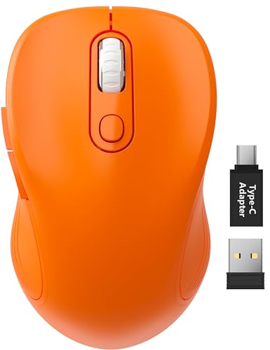 Trueque Wireless Mouse for Laptop, Ergonomic 6-Button Mouse, Orange | 2.4GHz USB receiver, back/forward buttons, 3 adjustable DPI levels, silent clicks, USB-C adapter, Windows/Mac/Chrome OS/Linux - color: Orange, size: 1 Pack