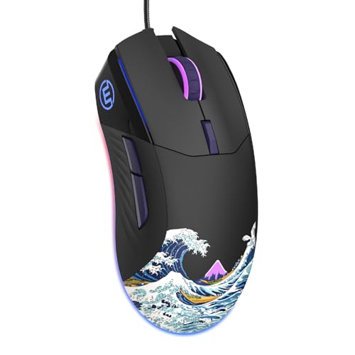 COSTOM Womier USB Wired Gaming Mouse for PC Computer Windows Mac Laptop, Lightweight Silent RGB Backlit Mouse with Adjustable 12000DPI/7 Programmable Side Buttons,Black Kanagawa Theme-G705 V2 - color: black 2