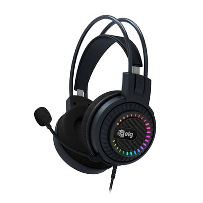 ELG Mizar USB Gaming Headset, PC/PS4/PS5, Virtual 7.1 Surround, 50mm Drivers, Omnidirectional Mic, Pop Filter, Braided Cable, RGB, Black