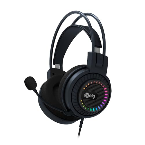 ELG Mizar USB Gaming Headset, PC/PS4/PS5, Virtual 7.1 Surround, 50mm Drivers, Omnidirectional Mic, Pop Filter, Braided Cable, RGB, Black