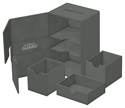 Ultimate Guard Twin Flip'n'Tray 160+, Deck Case for 160 Double-Sleeved TCG Cards + Dice Tray, Grey, Independent Magnetic Closure & Microfiber Inner Lining - color: Grey, size: 160+
