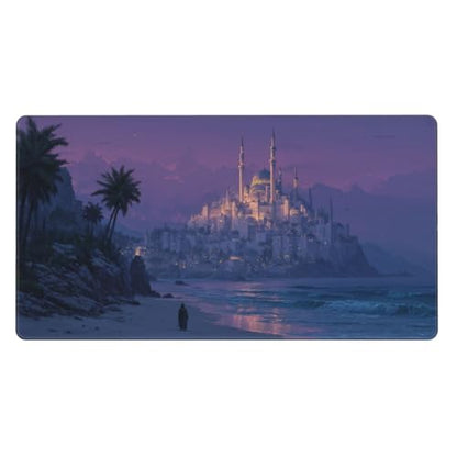 MTG Playmat Magic Castle by The Sea TCG Mat Board Game Card Game Trading Card Game Play Mat Desk Pad Original Hand Painting Stitched Edges Smooth Surface Rubber Base 23.5x13.7in