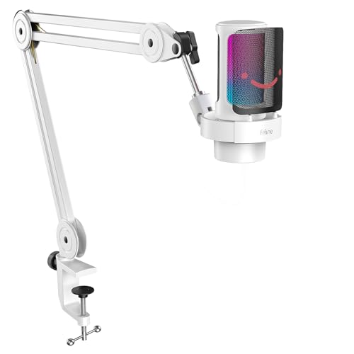 FIFINE Gaming USB Microphone with Metal Boom Arm Bundle, PC Computer Streaming Mic with Mute, RGB, Gain Knob, Microphone Arm Stand with Desk Clamp Kit for Recording/Podcast (A8+BM63 White)