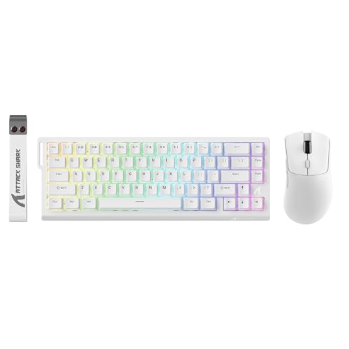 ATTACK SHARK X68 HE 60% Wired RT 8K Keyboard and Wireless R1 Mouse-White | Adjustable Actuation,Hall Effect Mechanical Magnetic Switch,Coiled Cable,USB C/2.4Ghz/BT Ultralight 18K DPI Mice for PC Gamer - color: White, size: Keyboard Mouse