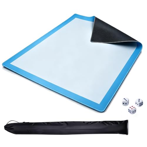 31.5in Blue Multi-Purpose Mahjong Mat, Poker Board Game & DIY Desk Pad | Plain Solid Neoprene Mahjong Mat | Waterproof, Quiet, Non-Slip for tiles, Dominoes, cards, Office Guard, With Bag & 4 Dice - color: Blue