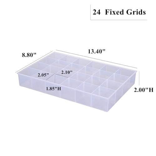 2 Pack Fixed 24 Grids Clear Plastic Organizer Sorting Tray and Transparent Storage Divider Box Container Case for Hardware, Craft, Sewing Kit,Office Supplies, Small Parts - size: Fixed 24 Grids