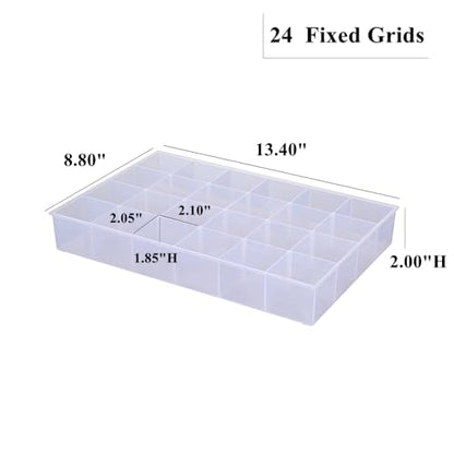 2 Pack Fixed 24 Grids Clear Plastic Organizer Sorting Tray and Transparent Storage Divider Box Container Case for Hardware, Craft, Sewing Kit,Office Supplies, Small Parts - size: Fixed 24 Grids