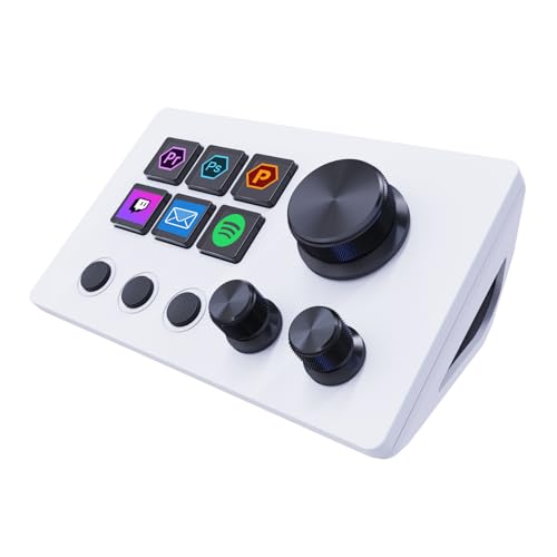 Basicolor Stream Controller Deck,Macro Keypad,Gaming Shortcut Keyboard | 6 Customizable LCD Keys and 3 Dials,Trigger Actions in OBS/Twitch/YouTube,Work Efficiency Device,Compatible with(N3 White)